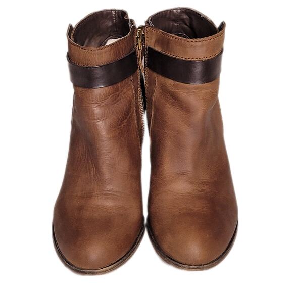 Franko Sarto "Dotty" Brown Leather Chunky Stacked Heel Ankle Bootie sz 6 - Picture 3 of 8